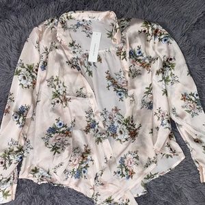 Light Pink Sheer Floral Tie Up Top